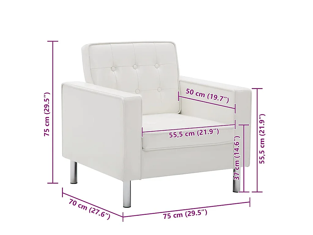 Fauteuil Wit 75x70x75 cm Kunstleer