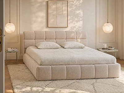Canapé abatible 200 x 200 cm - Tela - Beige - FORVIK