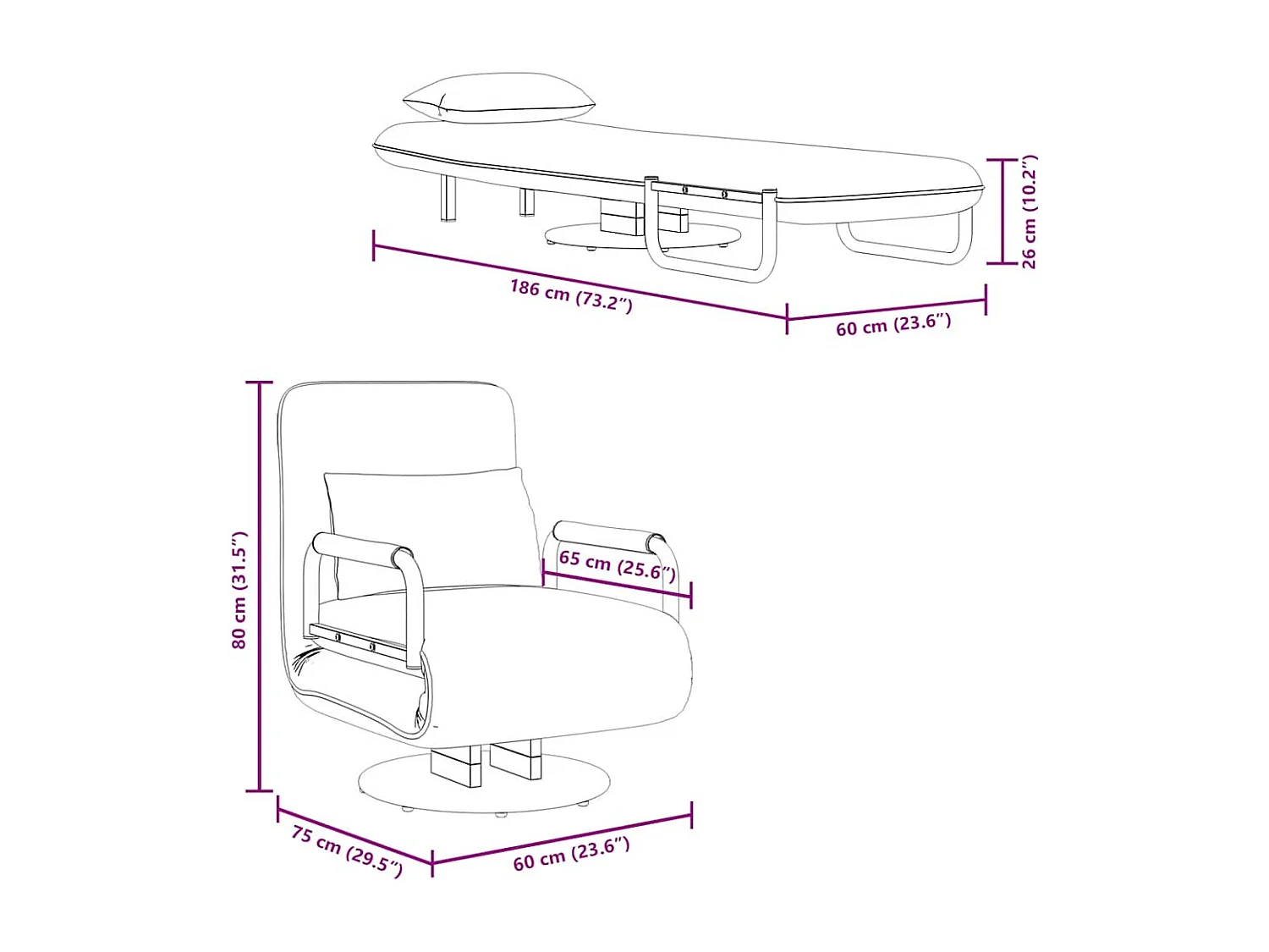 Fauteuil pivotant et canapé-lit gris foncé tissu