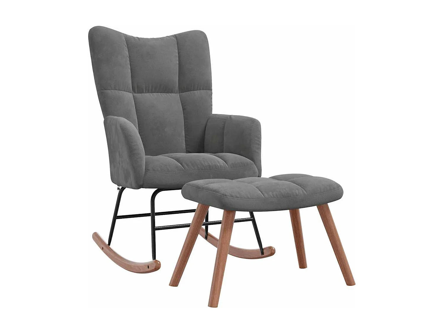 Schommelstoel met voetenbank fluweel donkergrijs