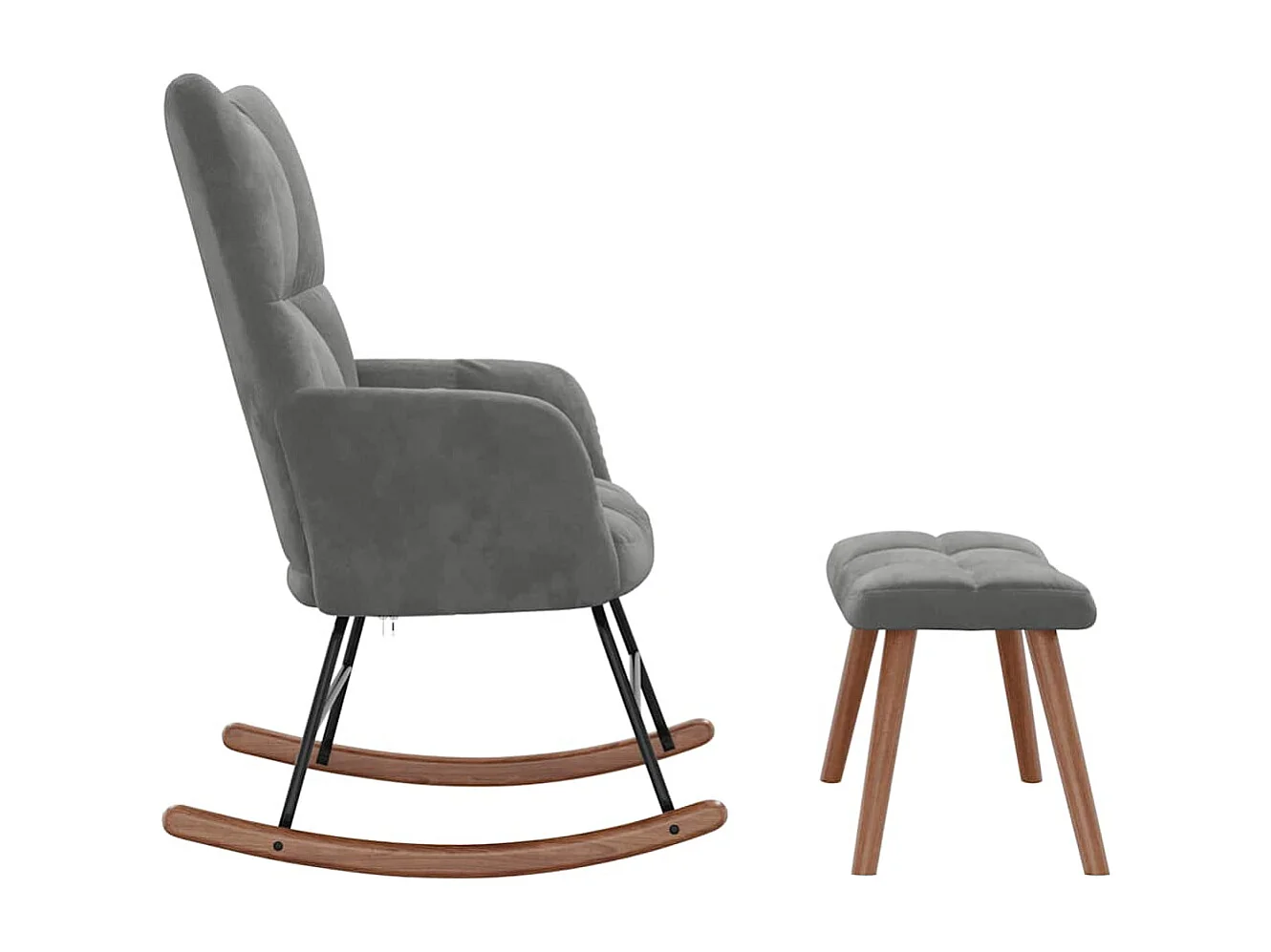 Schommelstoel met voetenbank fluweel donkergrijs