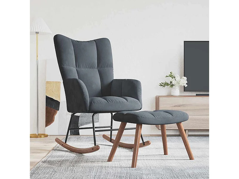 Chaise à bascule avec repose-pied Gris foncé Velours