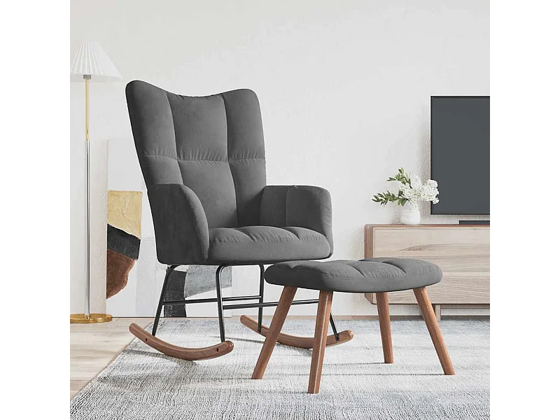 Chaise à bascule avec repose-pied Gris foncé Velours