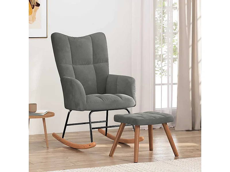 Chaise à bascule avec repose-pied Gris foncé Velours