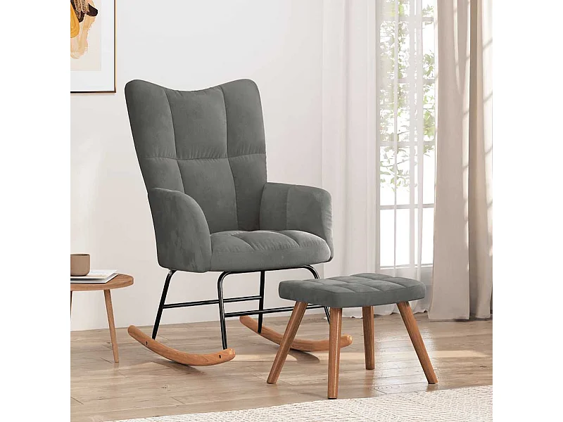 Chaise à bascule avec repose-pied Gris foncé Velours
