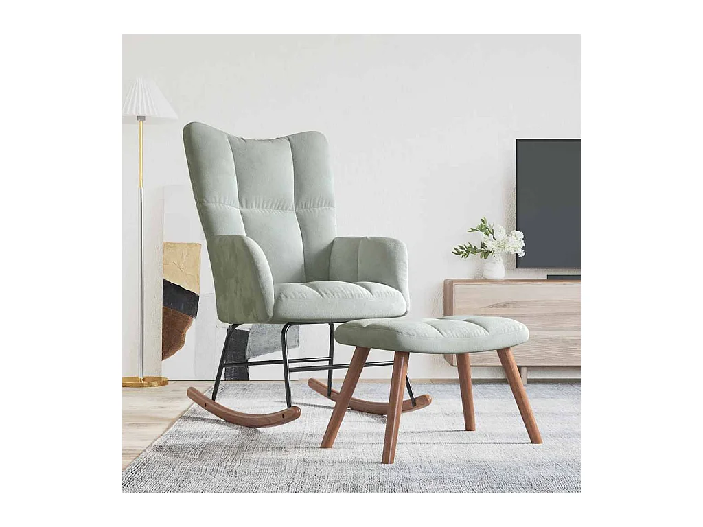 Chaise à bascule avec repose-pied Gris clair Velours