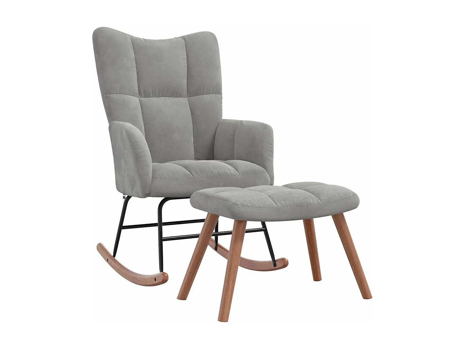 Chaise à bascule avec repose-pied Gris clair Velours