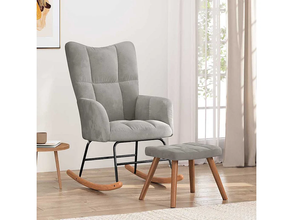 Chaise à bascule avec repose-pied Gris clair Velours