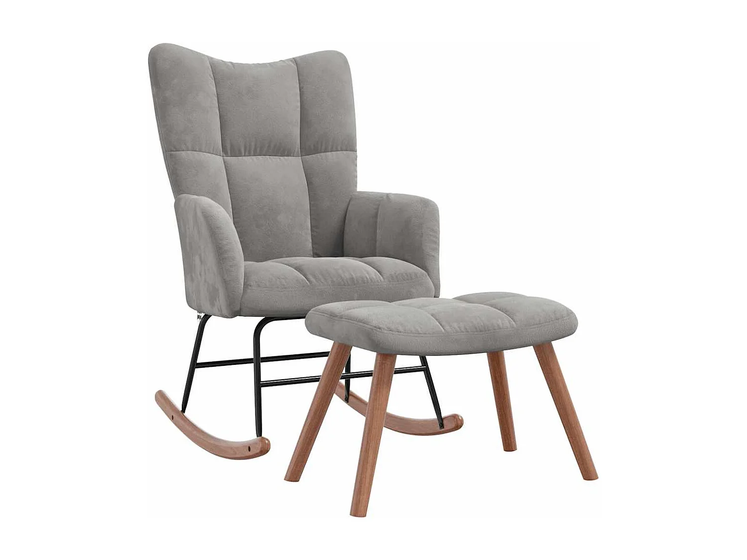 Chaise à bascule avec repose-pied Gris clair Velours