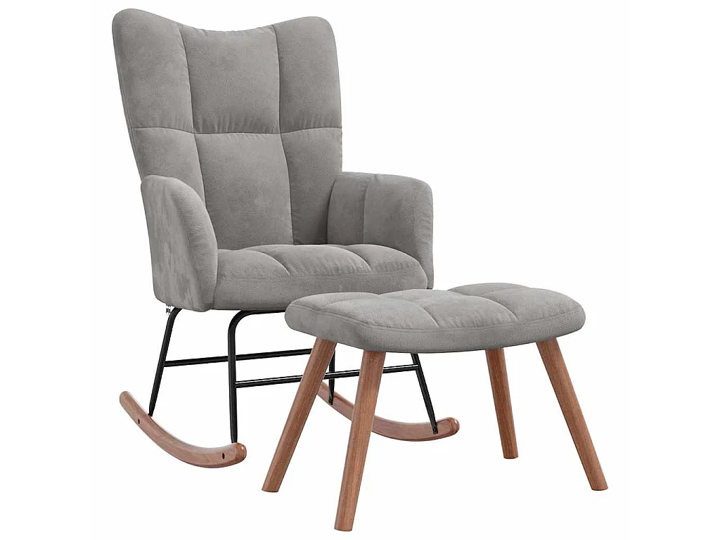 Cadeira de baloiçar com banco veludo cinzento-claro