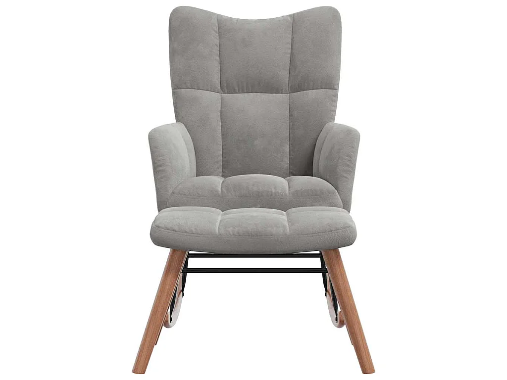 Cadeira de baloiçar com banco veludo cinzento-claro