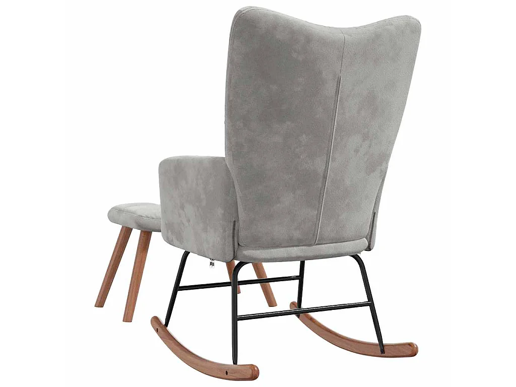 Cadeira de baloiçar com banco veludo cinzento-claro