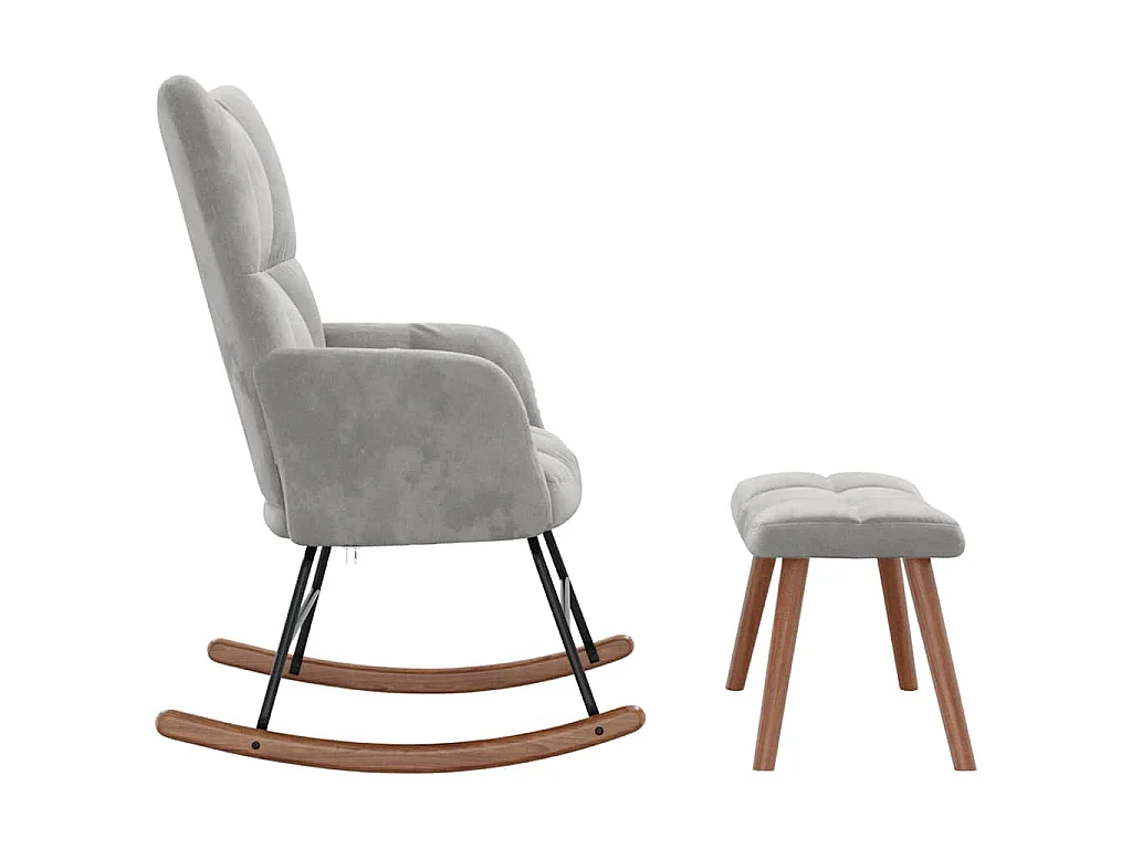 Chaise à bascule avec repose-pied Gris clair Velours