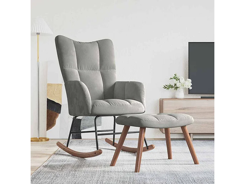 Chaise à bascule avec repose-pied Gris clair Velours