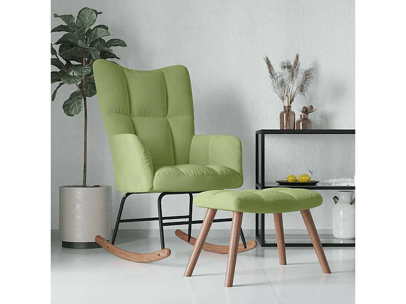 Chaise à bascule avec repose-pied Vert clair Velours