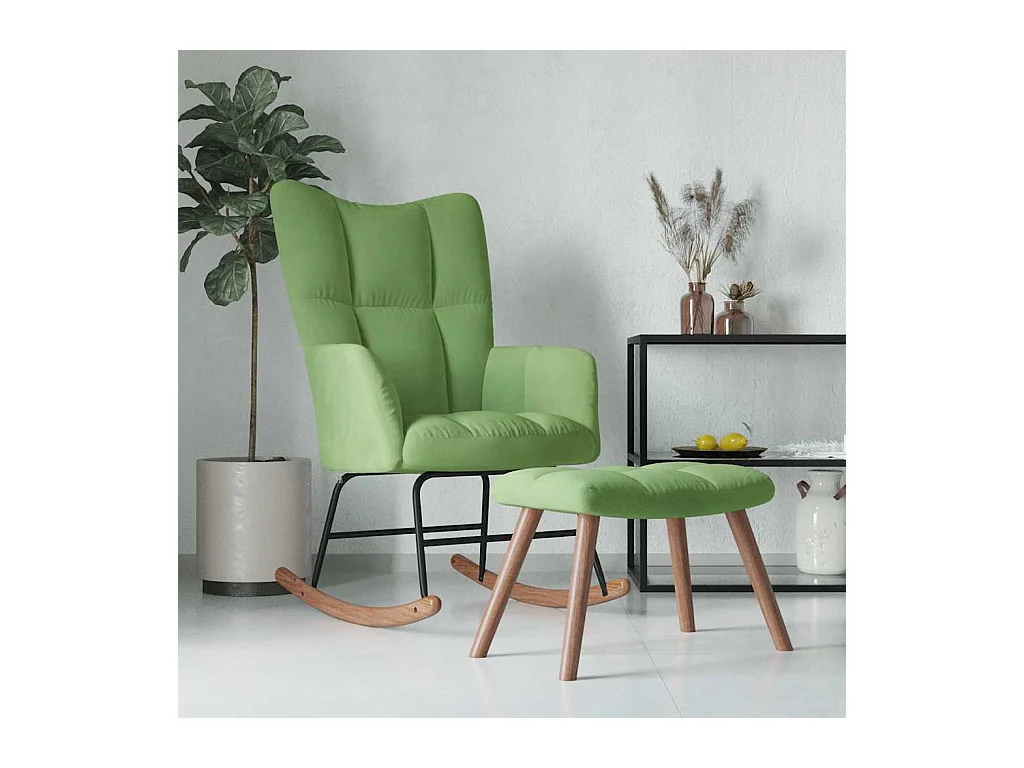 Chaise à bascule avec repose-pied Vert clair Velours