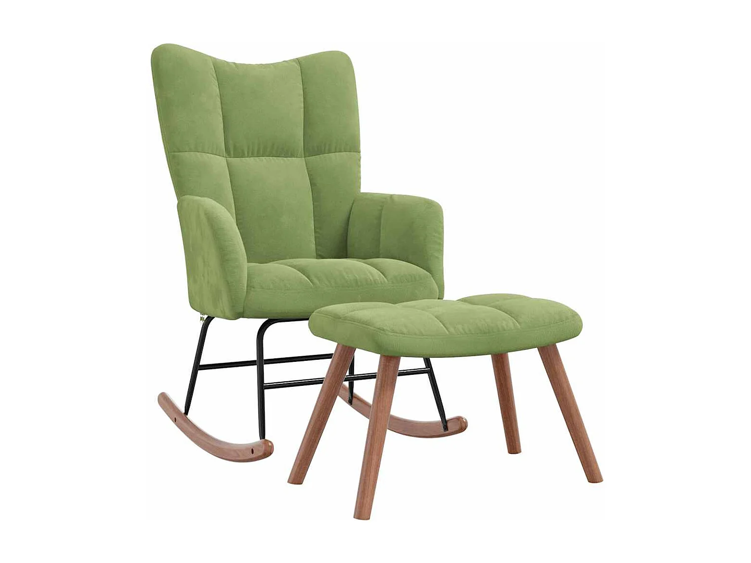 Schommelstoel met voetenbank fluweel lichtgroen