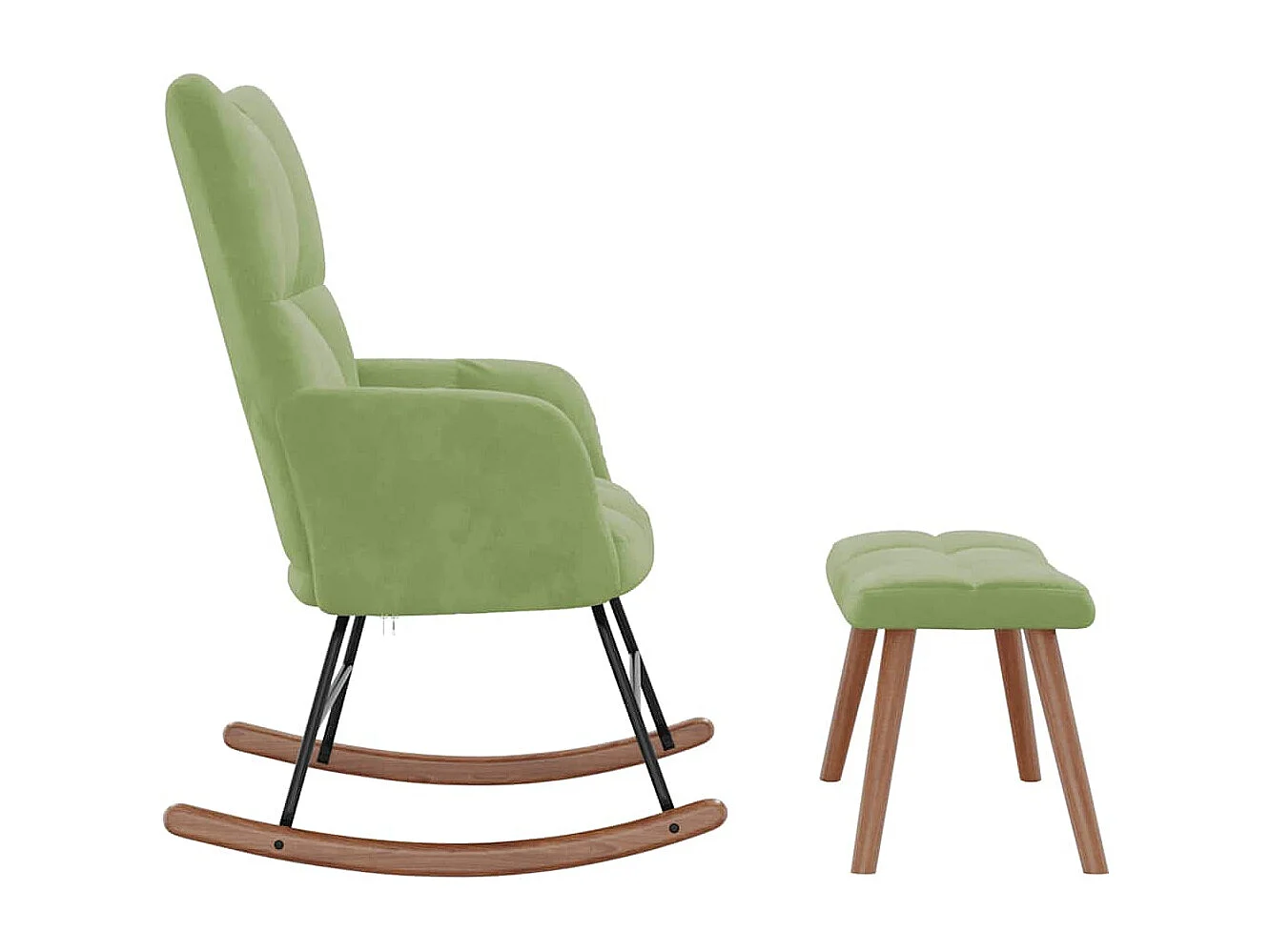 Schommelstoel met voetenbank fluweel lichtgroen