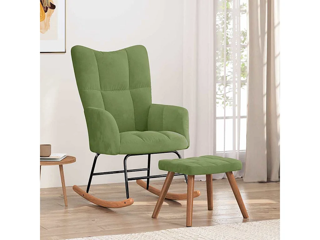 Schommelstoel met voetenbank fluweel lichtgroen