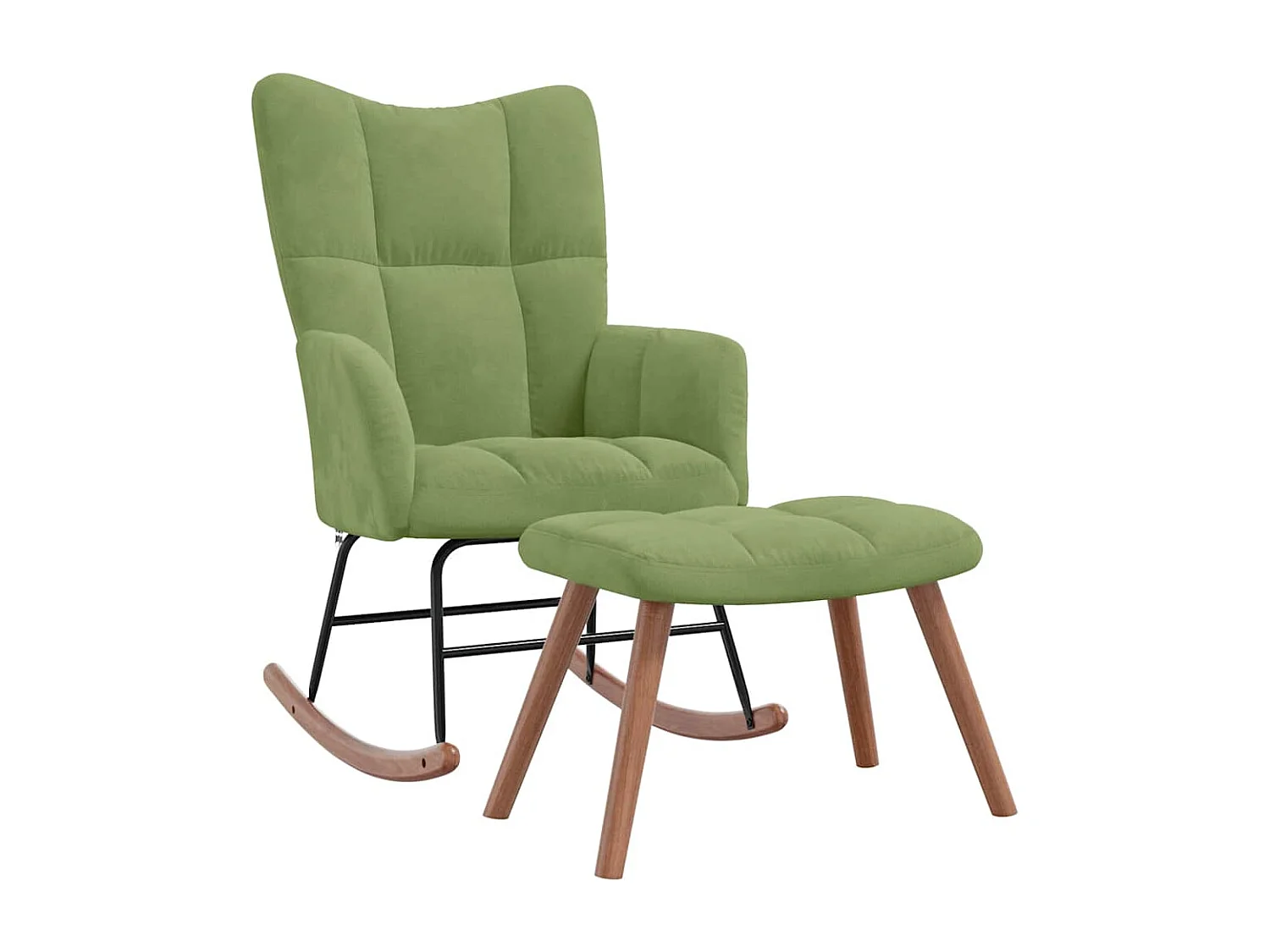 Schommelstoel met voetenbank fluweel lichtgroen