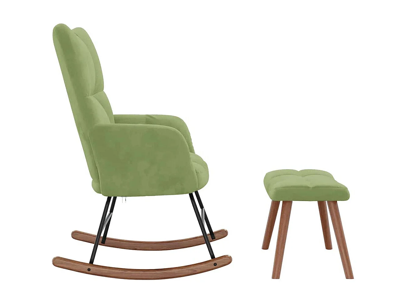 Schommelstoel met voetenbank fluweel lichtgroen
