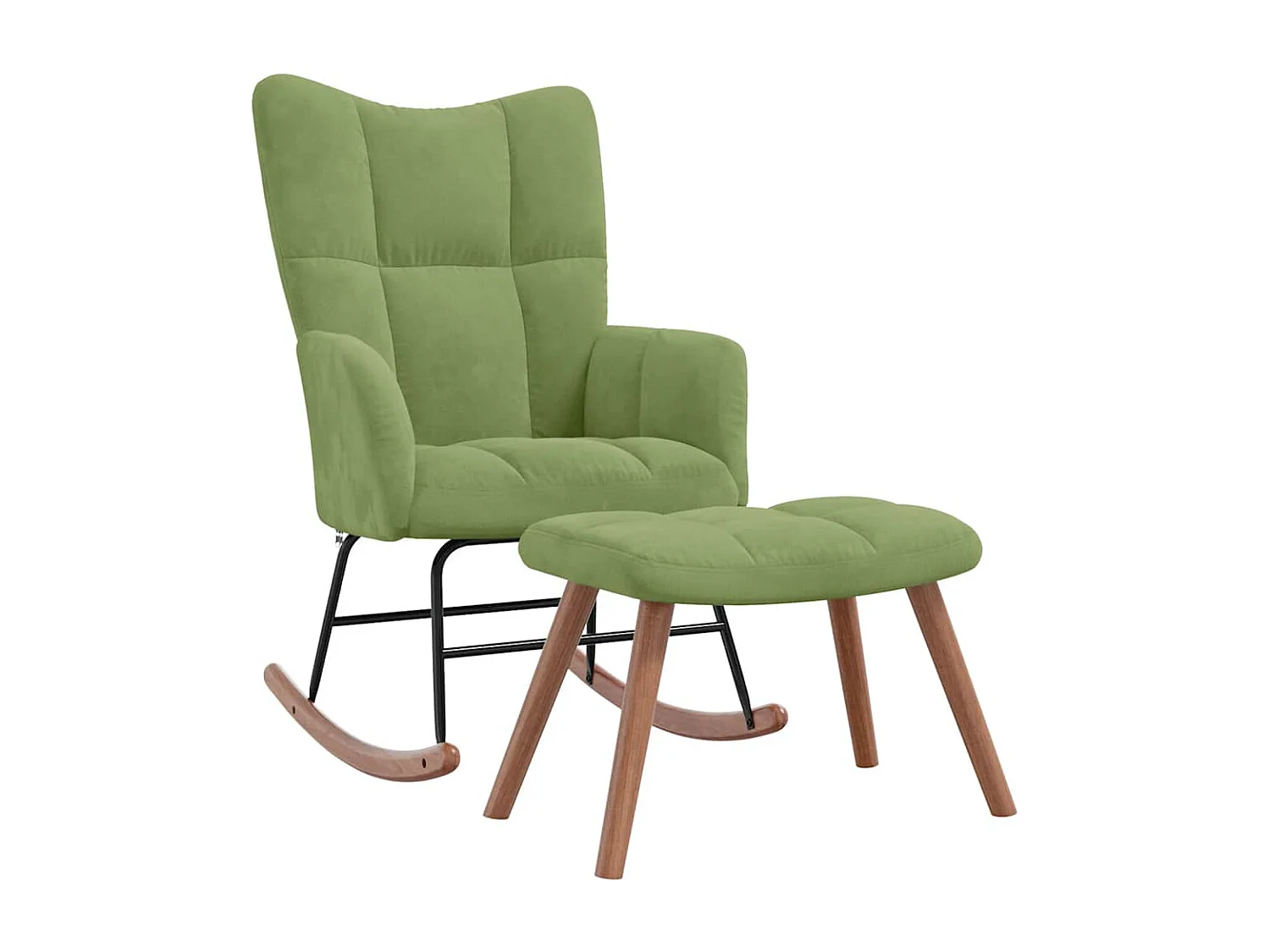 Schommelstoel met voetenbank fluweel lichtgroen