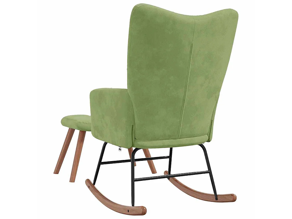 Schommelstoel met voetenbank fluweel lichtgroen