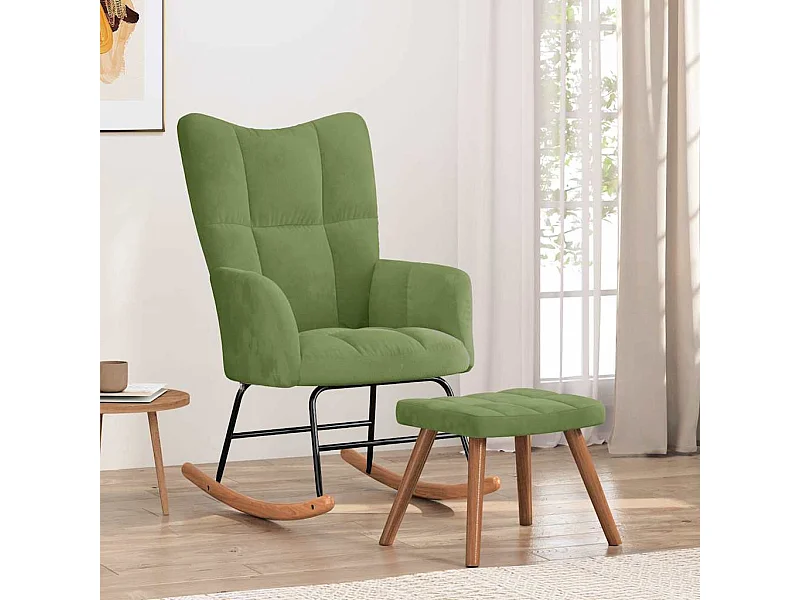 Chaise à bascule avec repose-pied Vert clair Velours