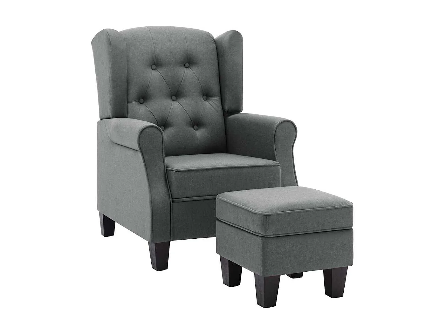 Fauteuil met voetenbankje stof lichtgrijs