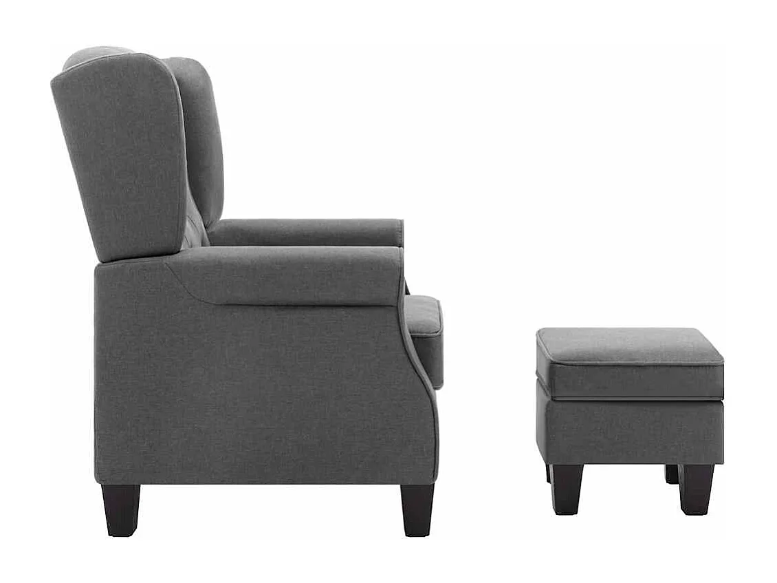 Fauteuil met voetenbankje stof lichtgrijs