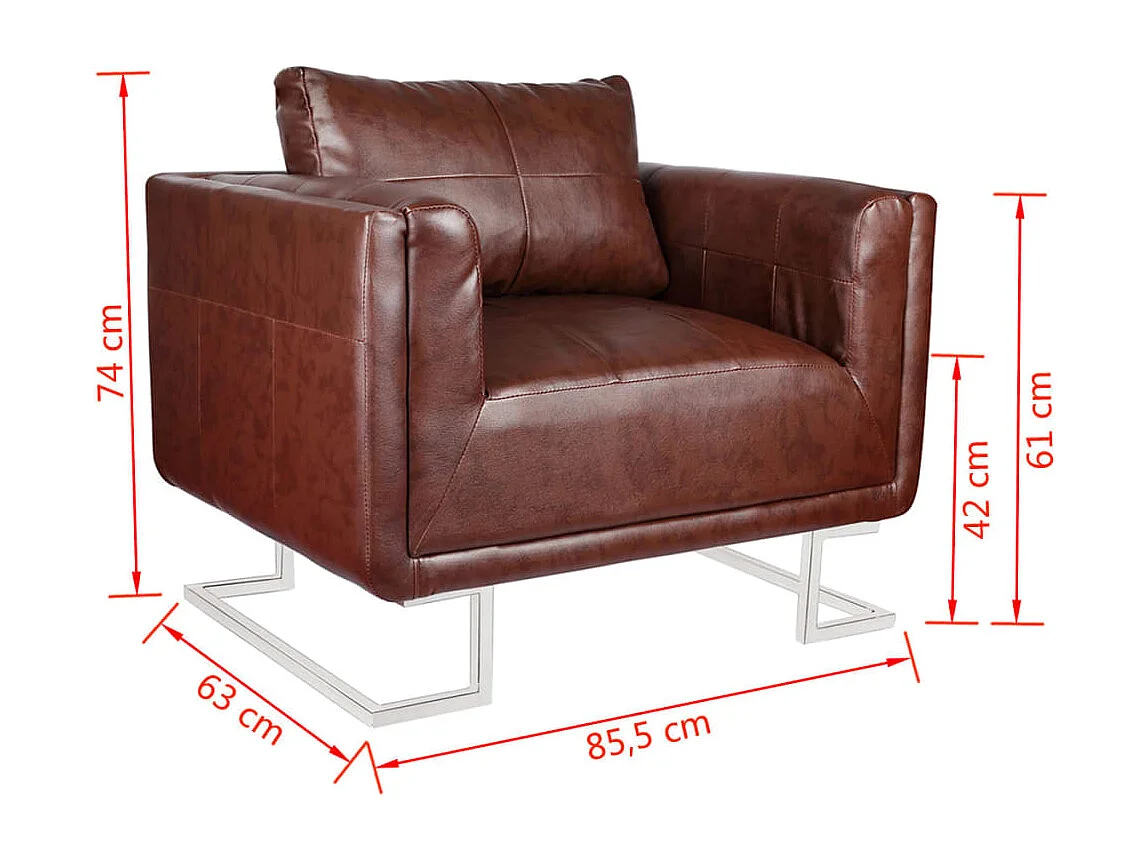 Fauteuil met verchroomde poten kubus kunstleer bruin