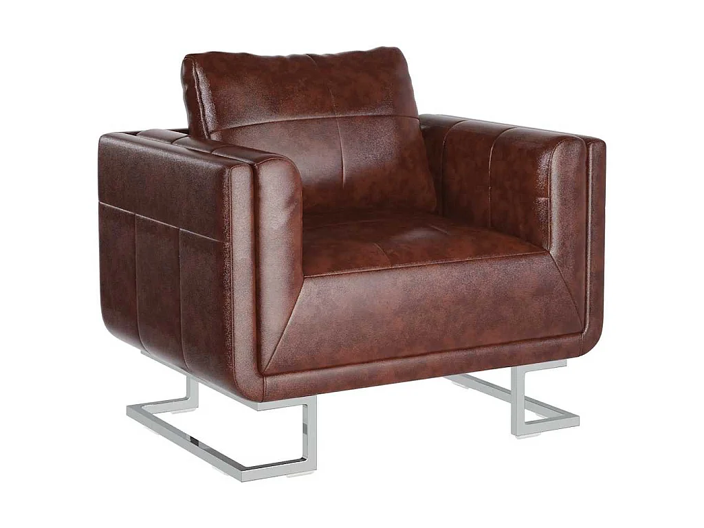 Fauteuil cube avec pieds chromés Marron Similicuir
