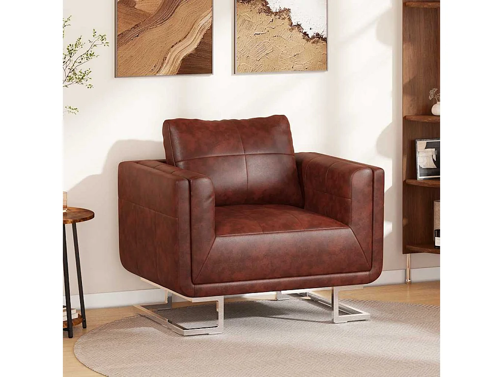 Fauteuil cube avec pieds chromés Marron Similicuir