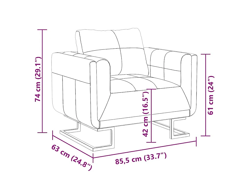Fauteuil cube avec pieds chromés Marron Similicuir