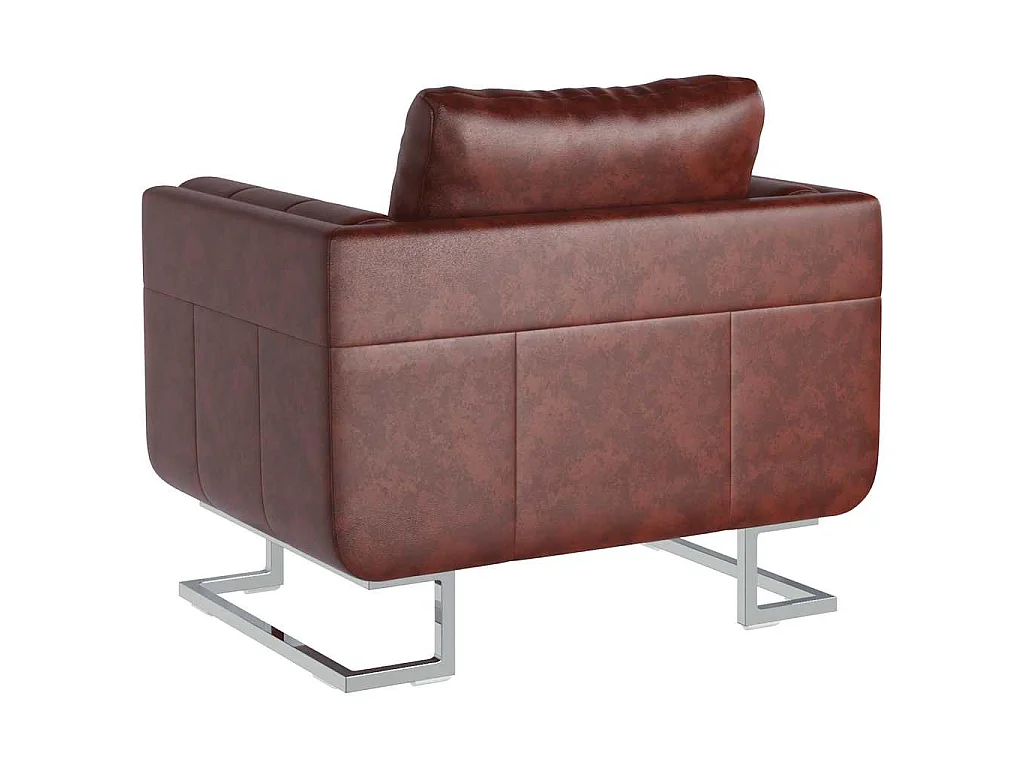 Fauteuil cube avec pieds chromés Marron Similicuir
