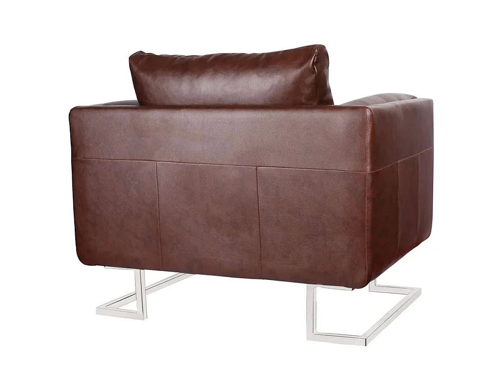 Fauteuil cube avec pieds chromés Marron Similicuir