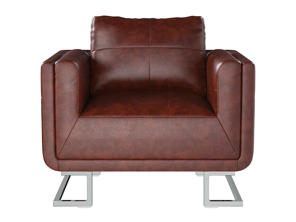 Fauteuil cube avec pieds chromés Marron Similicuir