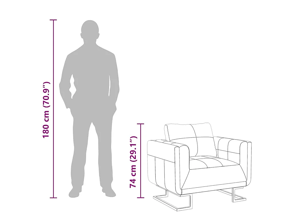 Fauteuil cube avec pieds chromés Marron Similicuir