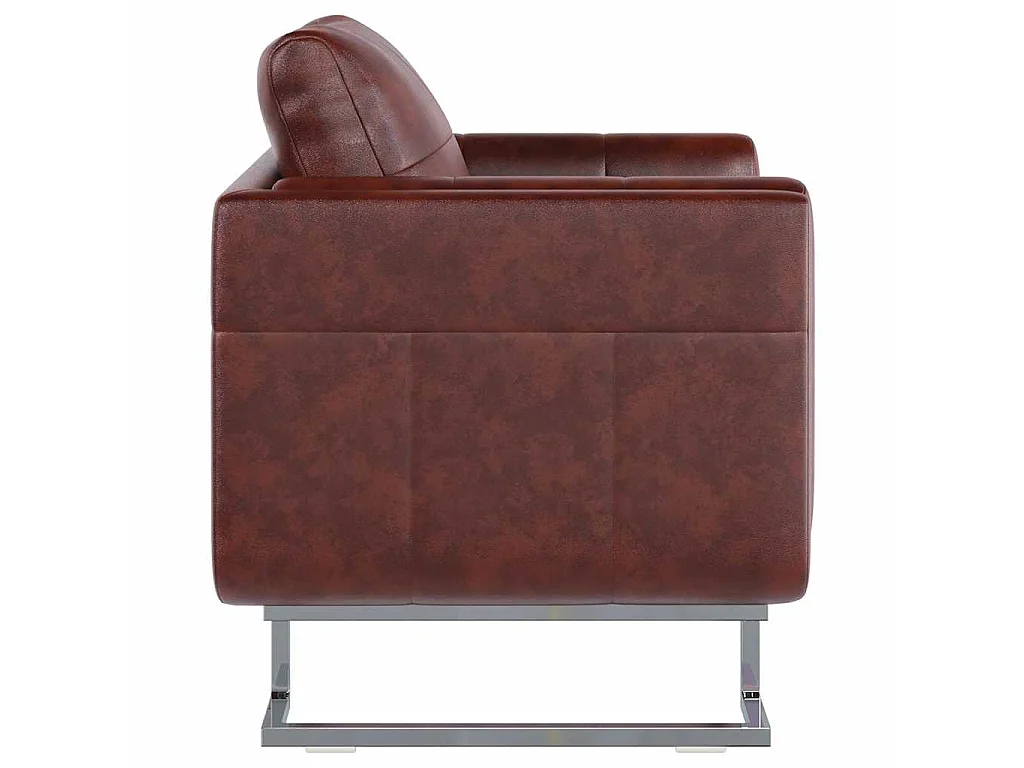 Fauteuil cube avec pieds chromés Marron Similicuir