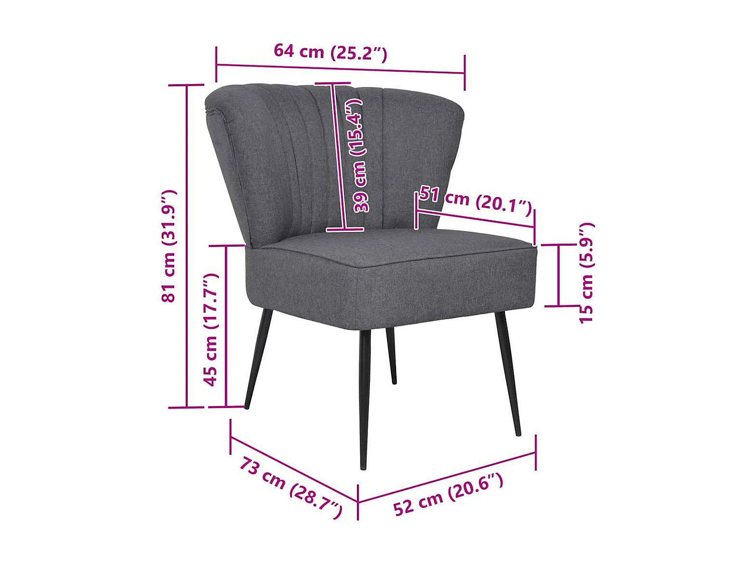 Chaise de cocktail gris foncé tissu