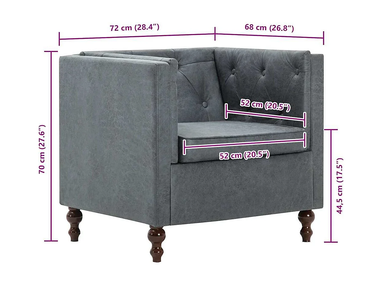 Sillón Santa Cruz tapizado de tela gris 70x72x68 cm