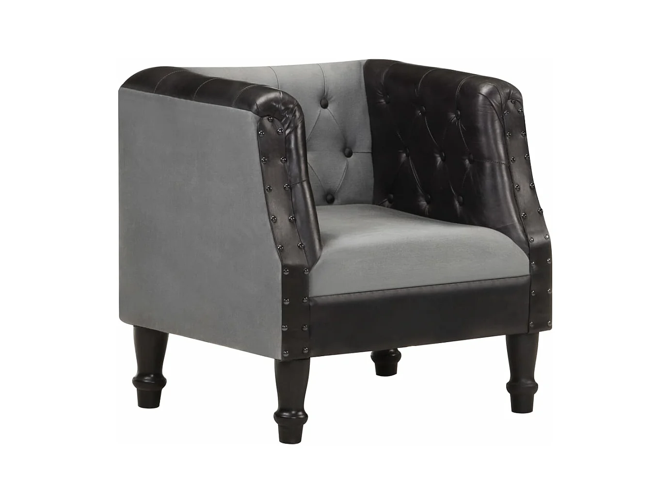 Chaise cabriolet Noir Cuir véritable et bois de manguier massif