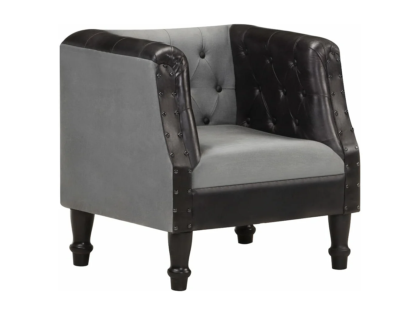 Poltrona em couro genuíno e mangueira maciça preto