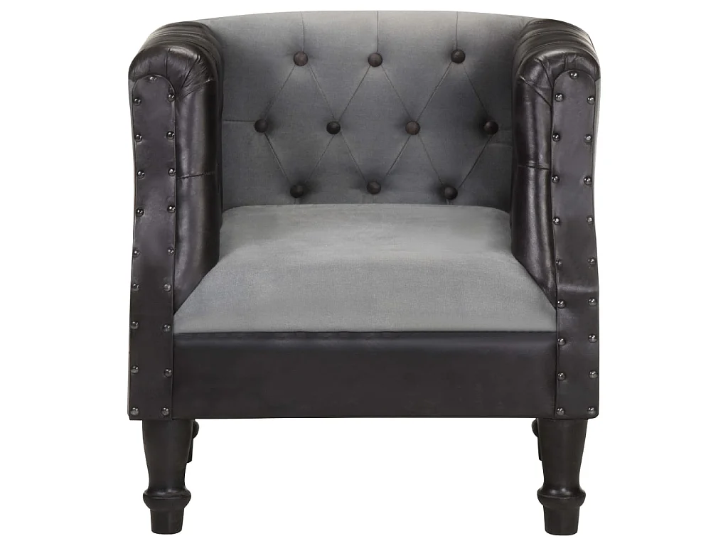 Chaise cabriolet Noir Cuir véritable et bois de manguier massif