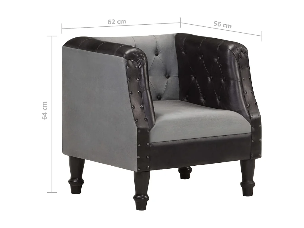 Chaise cabriolet Noir Cuir véritable et bois de manguier massif