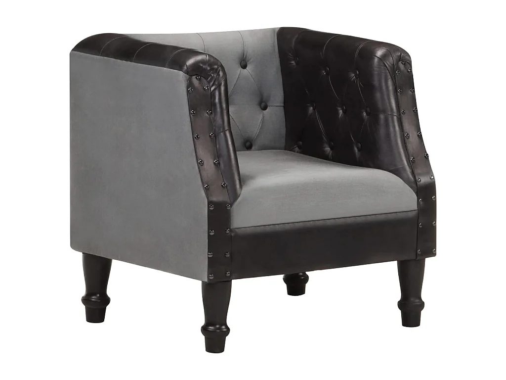 Chaise cabriolet Noir Cuir véritable et bois de manguier massif