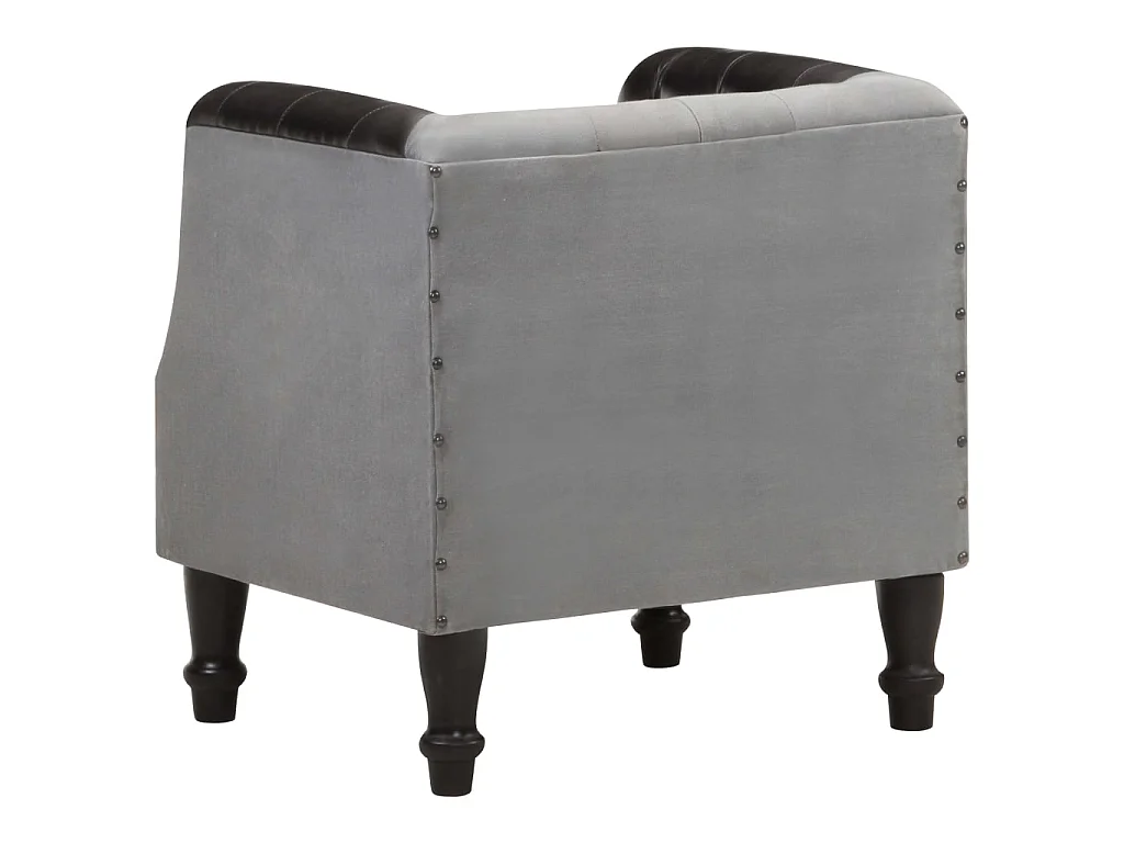Chaise cabriolet Noir Cuir véritable et bois de manguier massif