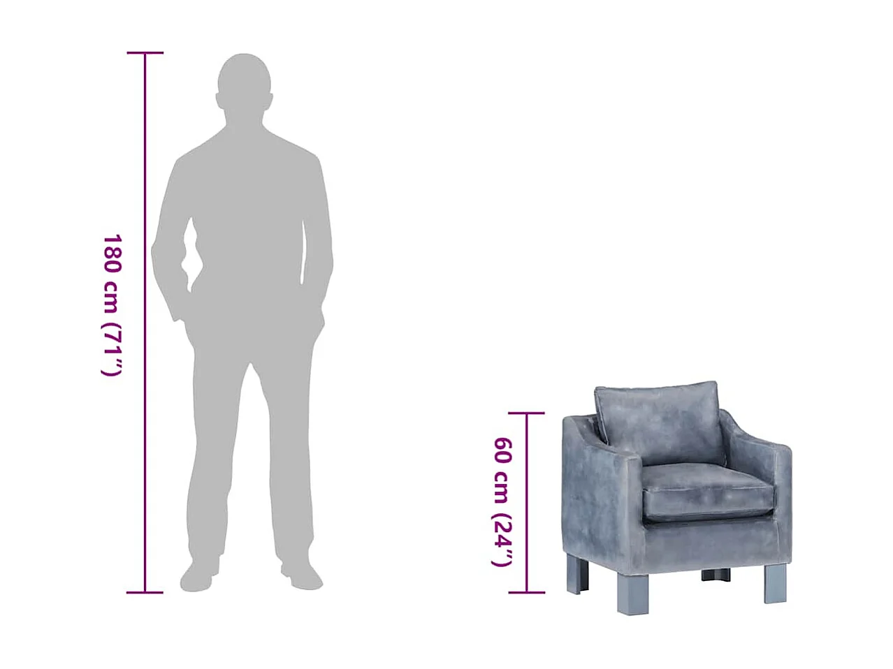 Chaise cabriolet Gris cuir véritable