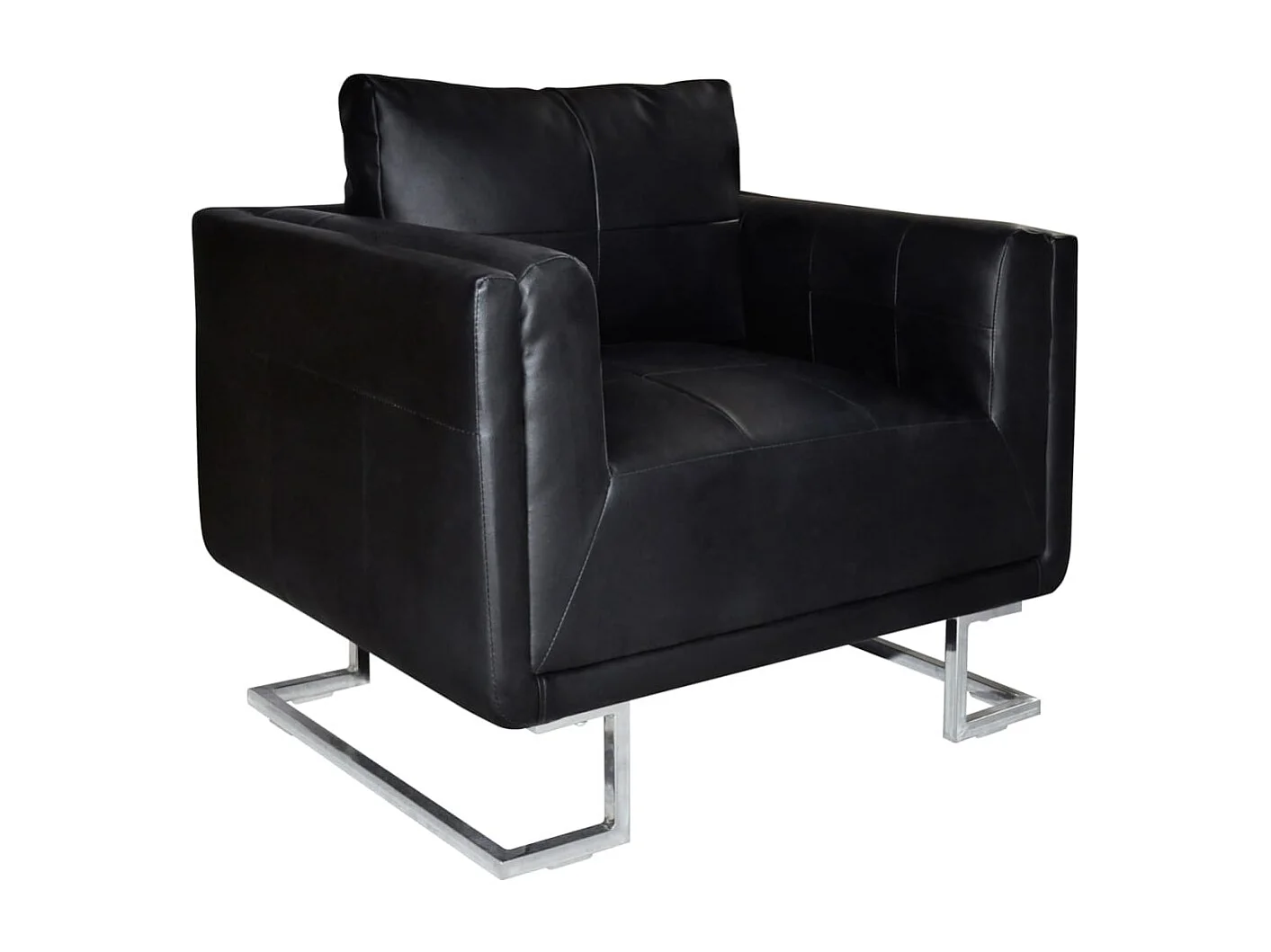 Fauteuil cube avec pieds chromés Noir Similicuir