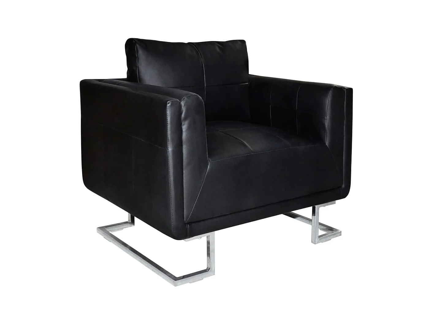 Fauteuil cube avec pieds chromés Noir Similicuir
